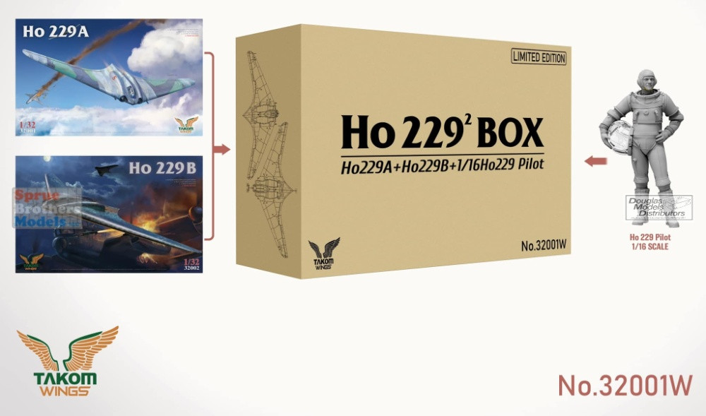 TAK32001W 1:32 Takom Horten Ho229 Box (2 kits + 1:16 Horten Pilot