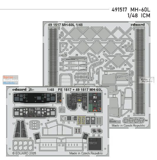 EDU491517 1:48 Eduard Color PE - MH-60L Black Hawk Detail Set (ICM