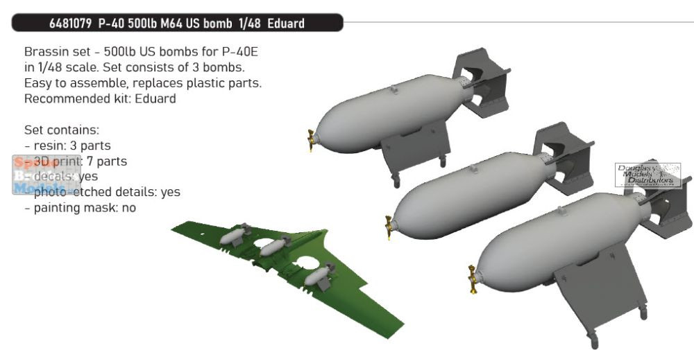 EDU6481079 1:48 Eduard Brassin - P-40 Warhawk 500lb M64 US Bombs