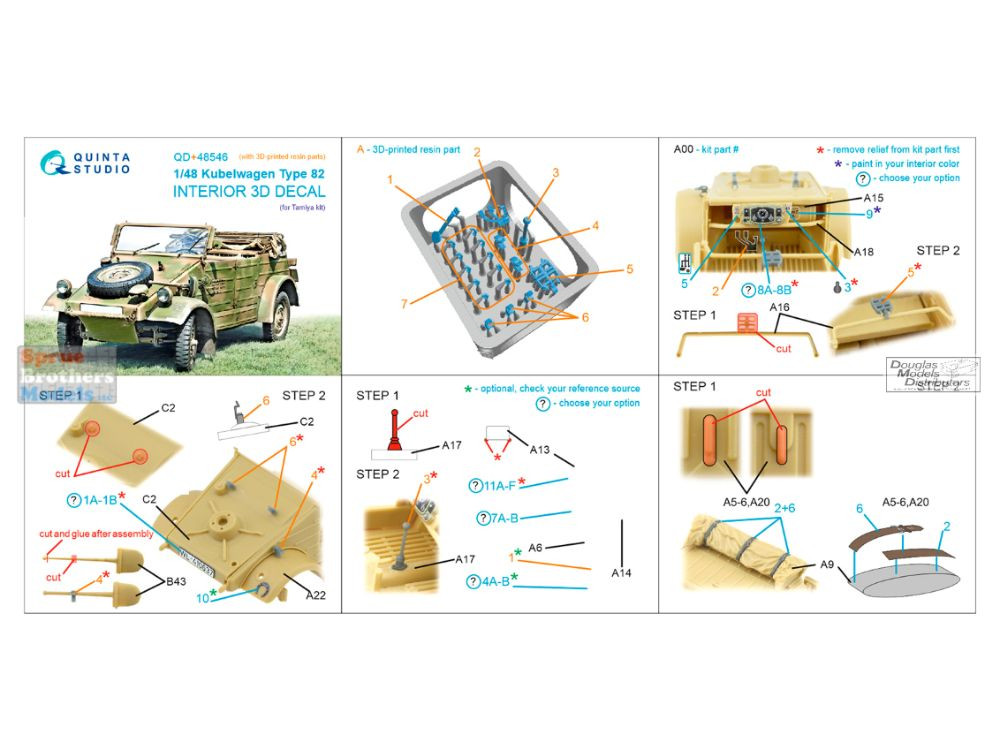 QTSQD48546R 1:48 Quinta Studio 3D Decal + Resin - Kubelwagen Type
