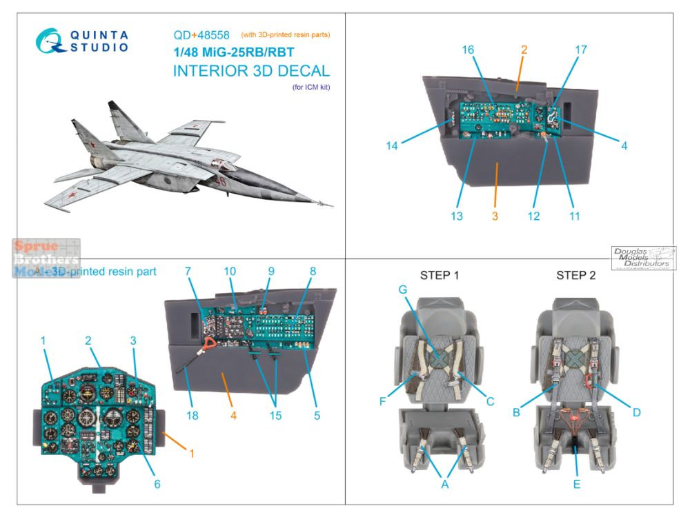 QTSQD48558R 1:48 Quinta Studio 3D Decal+Resin - MiG-25RB/RBT