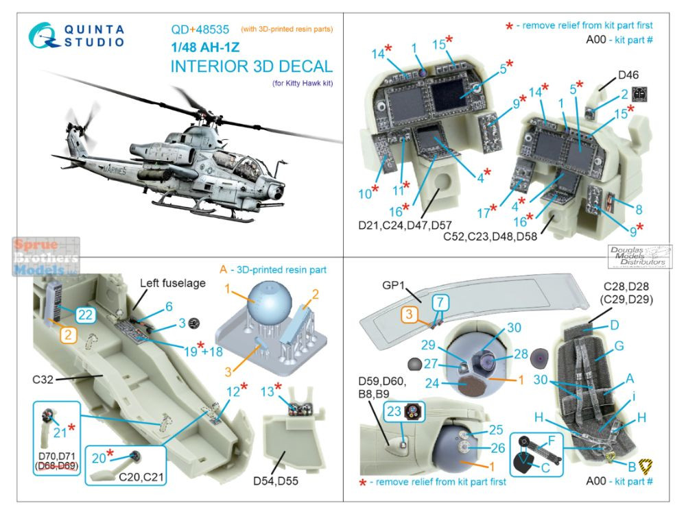 QTSQD48535R 1:48 Quinta Studio 3D Decal+Resin - AH-1Z Viper (ZIM