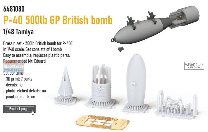 EDU6481080 1:48 Eduard Brassin - P-40 Warhawk 500lb GP British