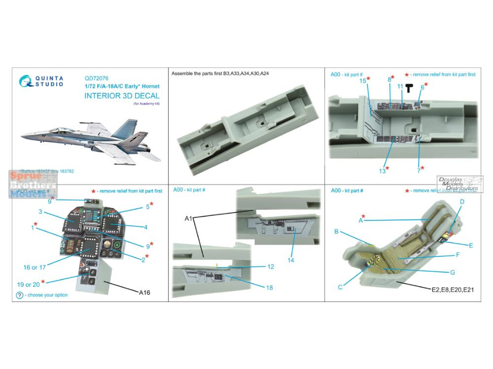 QTSQD72076 1:72 Quinta Studio 3D Decal - F-18A F-18C Early Hornet