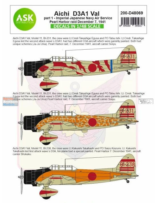 ASKD48069 1:48 ASK/Art Scale Decals - D3A1 Val Part 1: IJN Pearl
