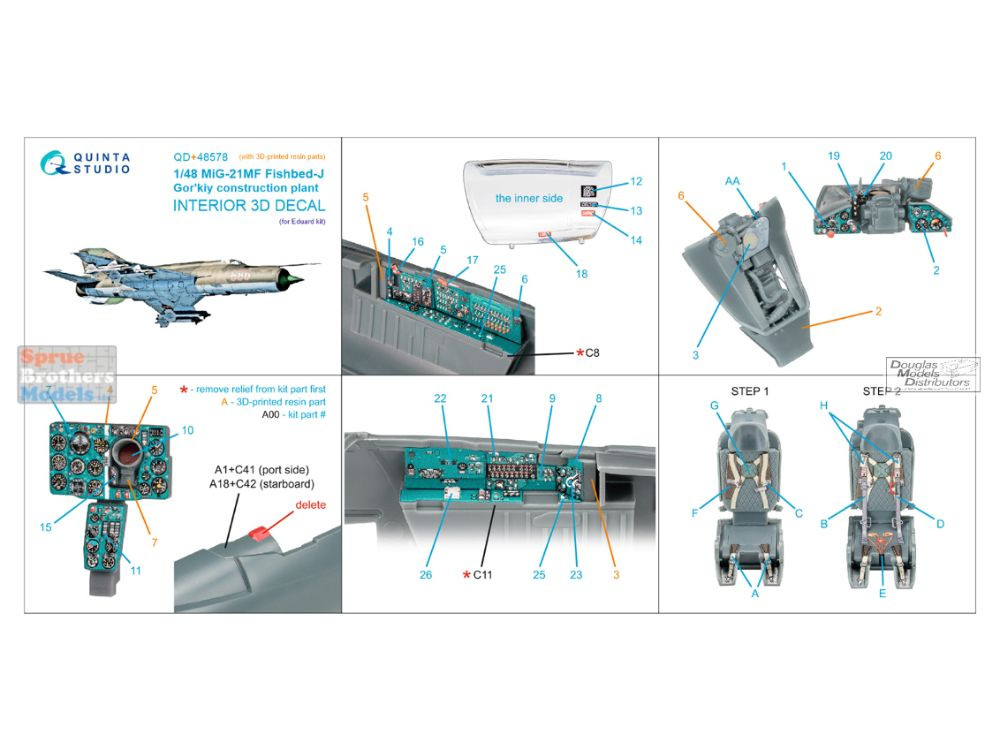 QTSQD48578R 1:48 Quinta Studio 3D Decal - MiG-21MF Fishbed-J