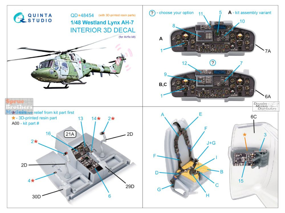 QTSQD48454R 1:48 Quinta Studio 3D Decal - Westland Lynx AH-7 +