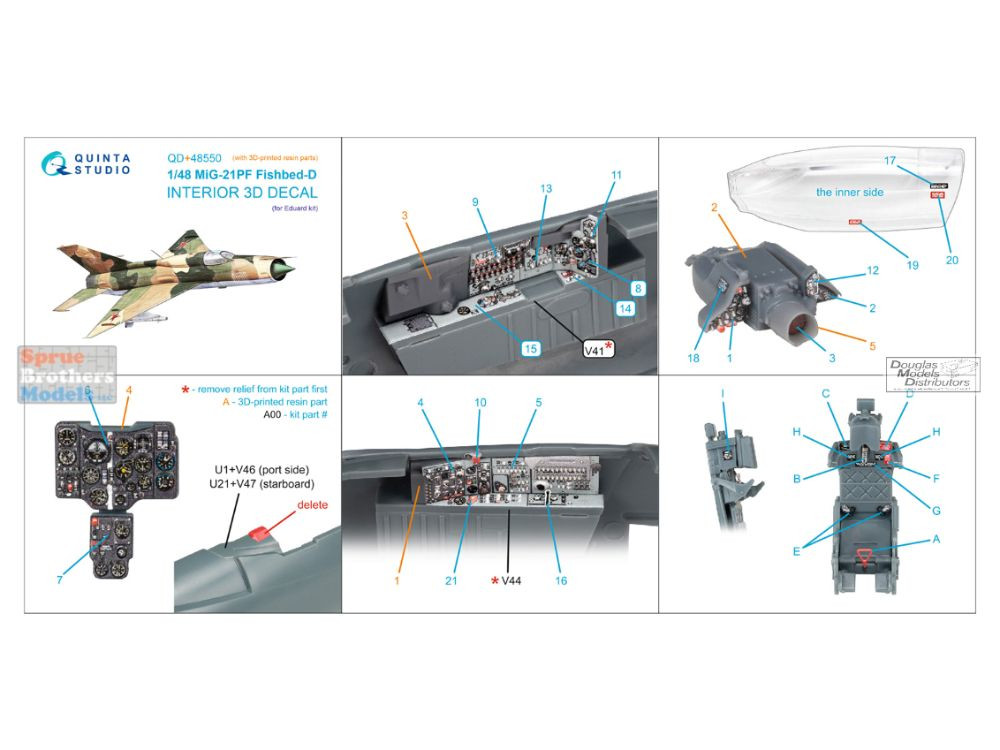 QTSQD48550R 1:48 Quinta Studio 3D Decal - MiG-21PF Fishbed + Resin