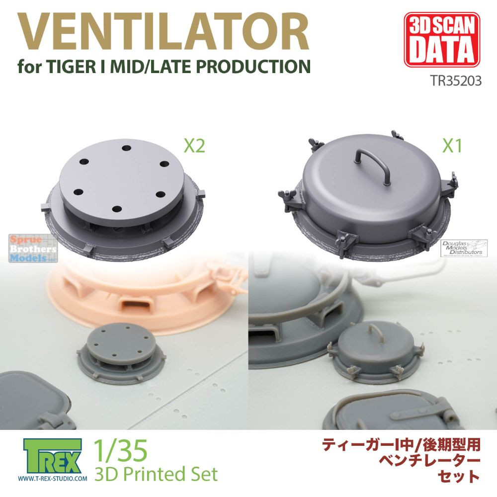 TRXTR35203 1:35 TRex - Ventilator Set for Tiger I Mid/Late - Sprue