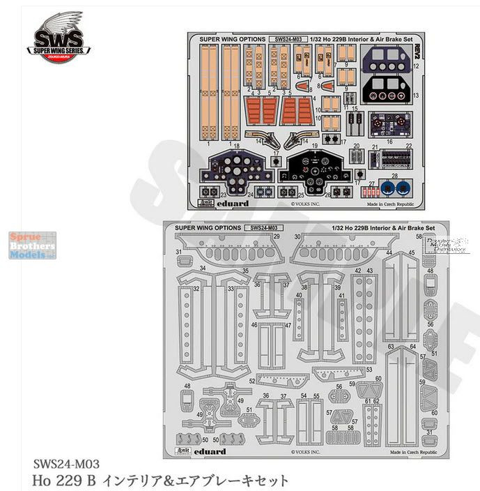 ZKMA33413 1:32 Zoukei-Mura Ho229B Interior & Air Brake Detail Set