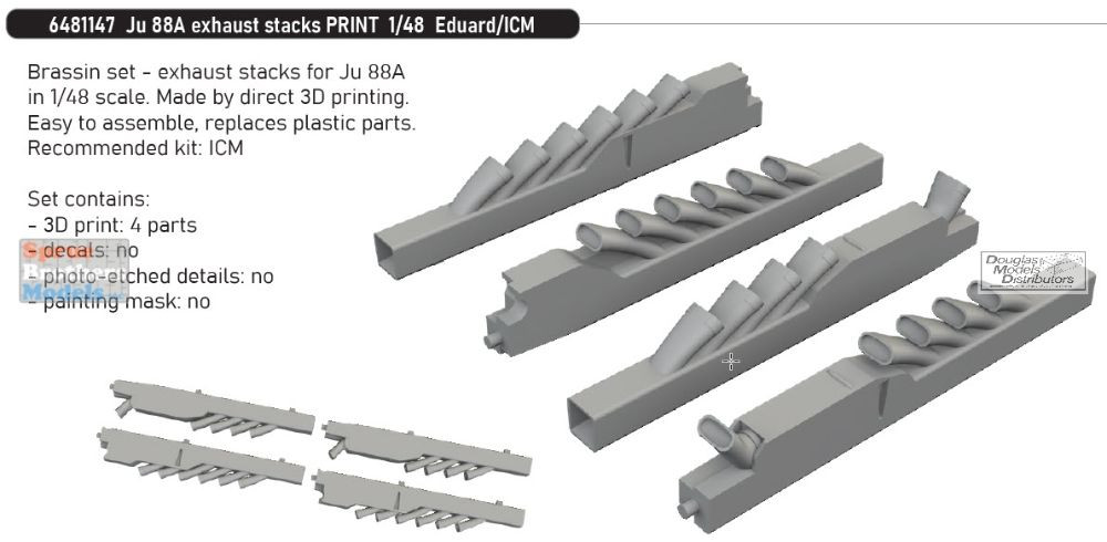 エスクプスセット EDU6481147 1:48 Eduard Brassin - Ju88A-4 Exhaust Stacks (EDU/ICM