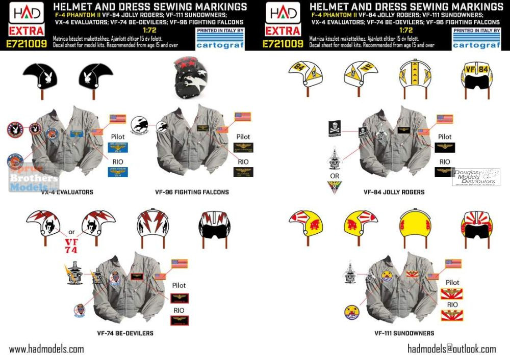 HADE721009 1:72 HAD Models Decals - F-4 Phantom II Helmet & Dress