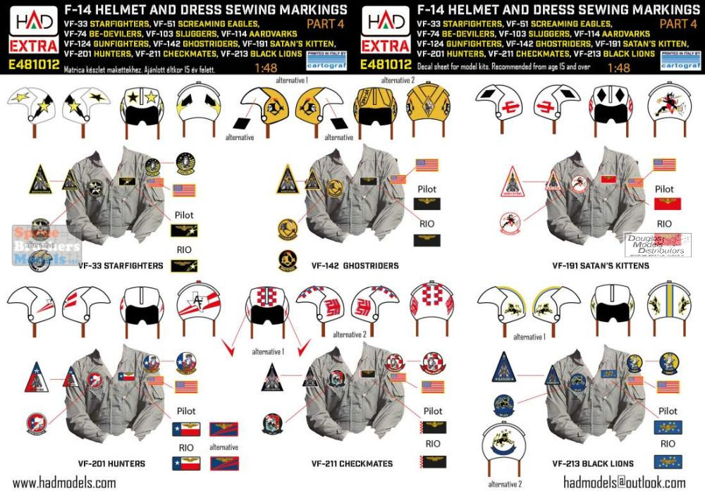 HADE481012 1:48 HAD Models Decals - F-14 Tomcat Helmet & Dress
