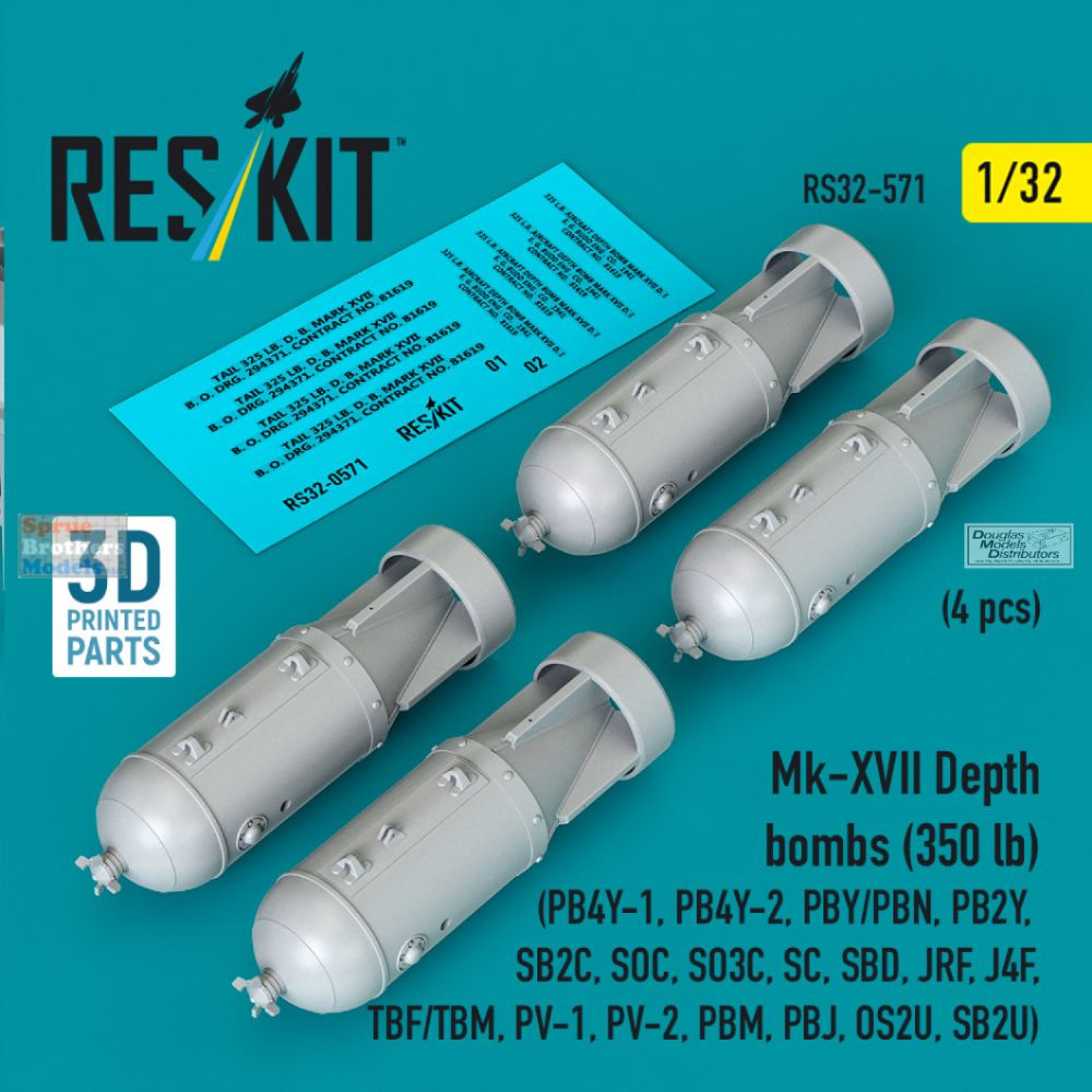 RESRS320571 1:32 ResKit Mk.XVII (350lb) Depth Bombs - Sprue