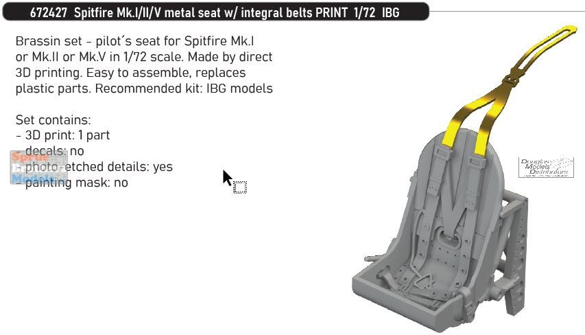 EDU672427 1:72 Eduard Brassin Spitfire Mk.I/II/V Metal Seat with