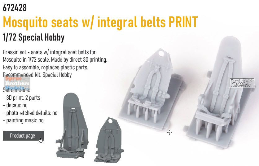 EDU672428 1:72 Eduard Brassin Mosquito Seats with Integral