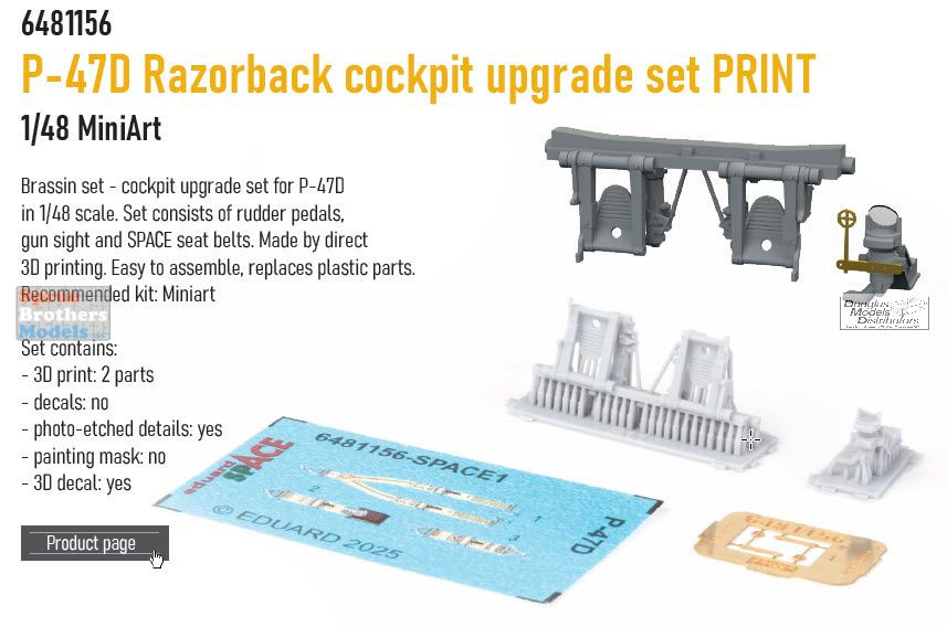 Eduard パーツセット EDU6481156 1:48 Eduard Brassin - P-47D Thunderbolt Razorback