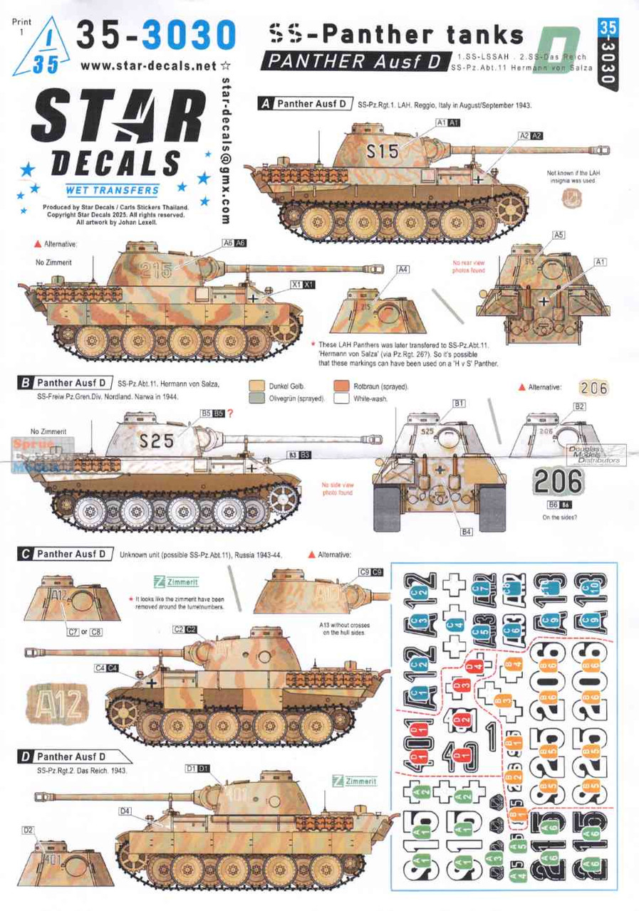 SRD353030 1:35 Star Decals - SS-Panther Tanks: Panther Ausf.D