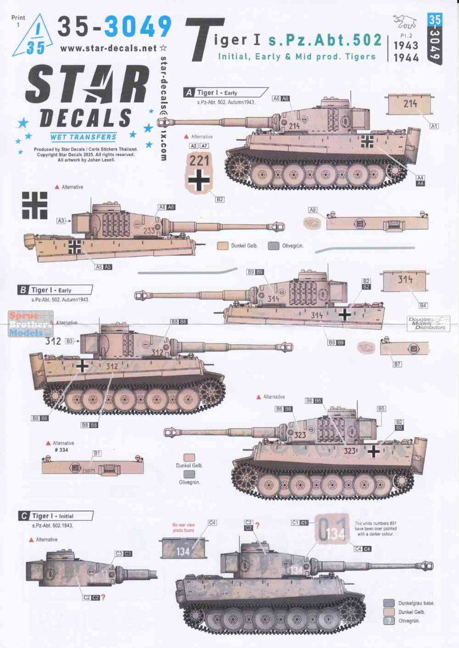 SRD353049 1:35 Star Decals: Tiger I s.Pz.Abt. 502 #2 - Initial