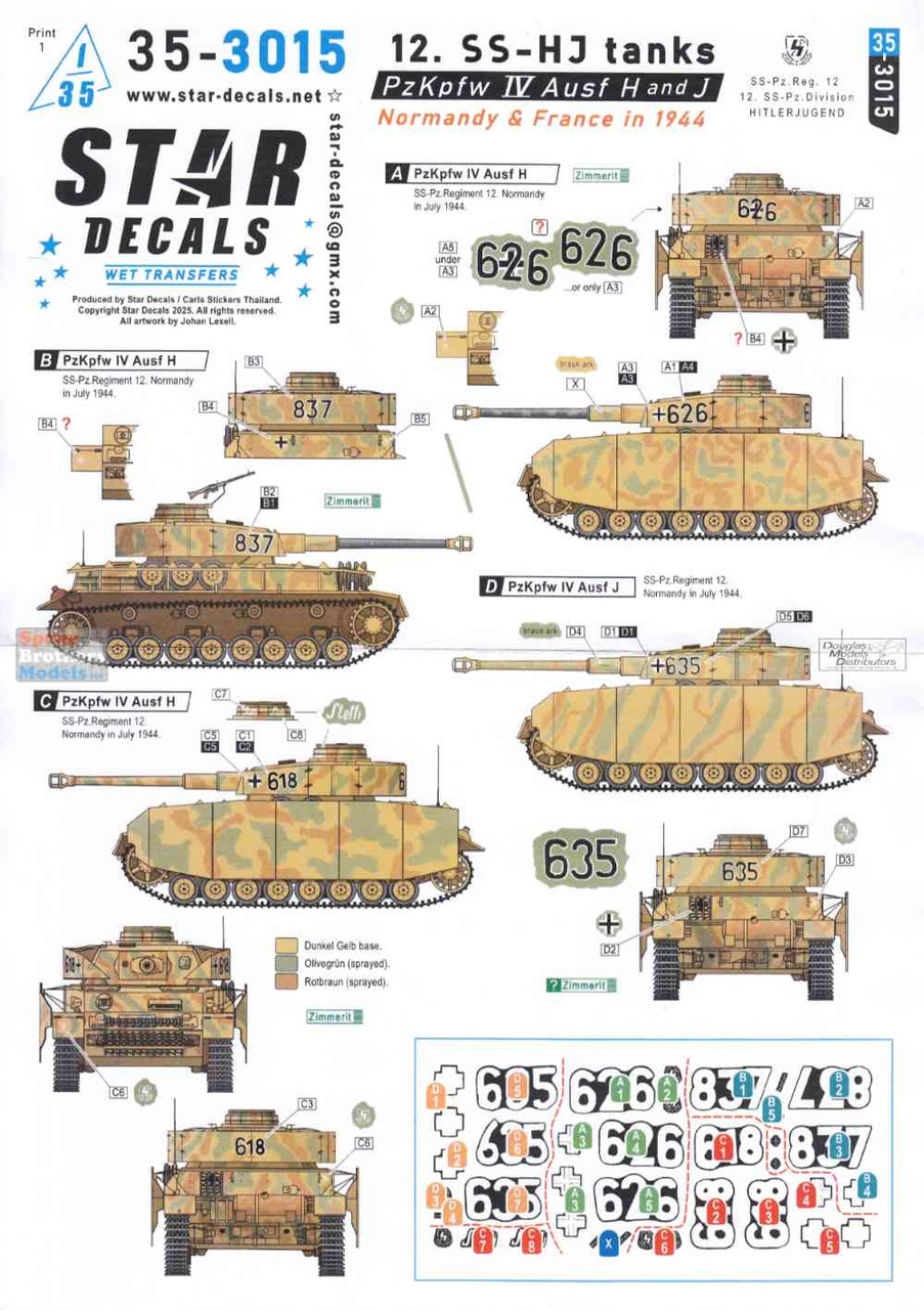 SRD353015 1:35 Star Decals: 12-SS Hitlerjugend Tanks - PzKpfw IV