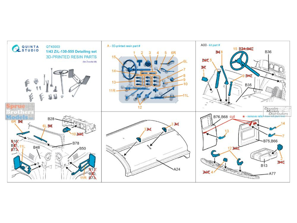 QTSQT43003 1:43 Quinta Studio ZIL-130-555 Detail Set (ZVE kit