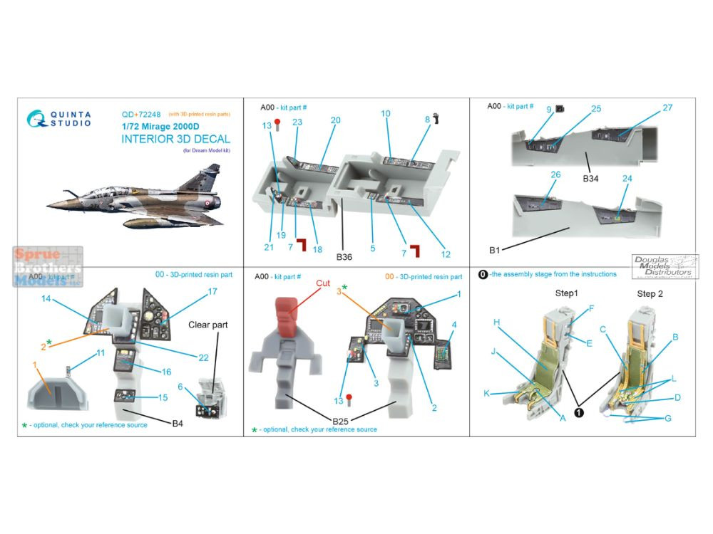 QTSQD72248R 1:72 Quinta Studio 3D Decal - Mirage 2000D + Resin