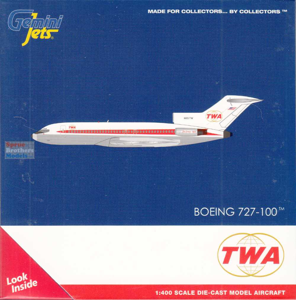 GEMGJ2353 1:400 Gemini Jets TWA B727-100 Reg #N851TW (pre-painted