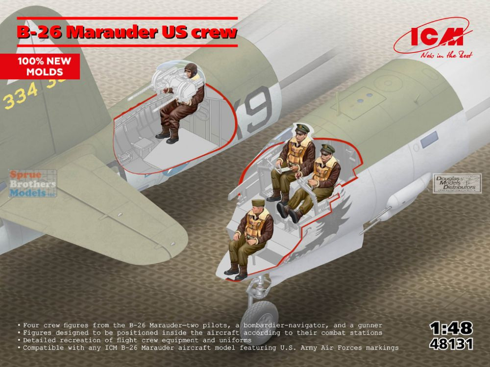 ICM48131 1:48 ICM B-26 Marauder US Crew Figure Set - Sprue