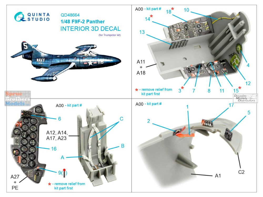 QTSQD48664 1:48 Quinta Studio 3D Decal - F9F-2 Panther (TRP kit