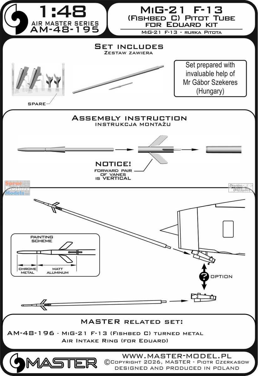 MASAM48195 1:48 Master Model - MiG-21F-13 Fishbed C Pitot Tube Set