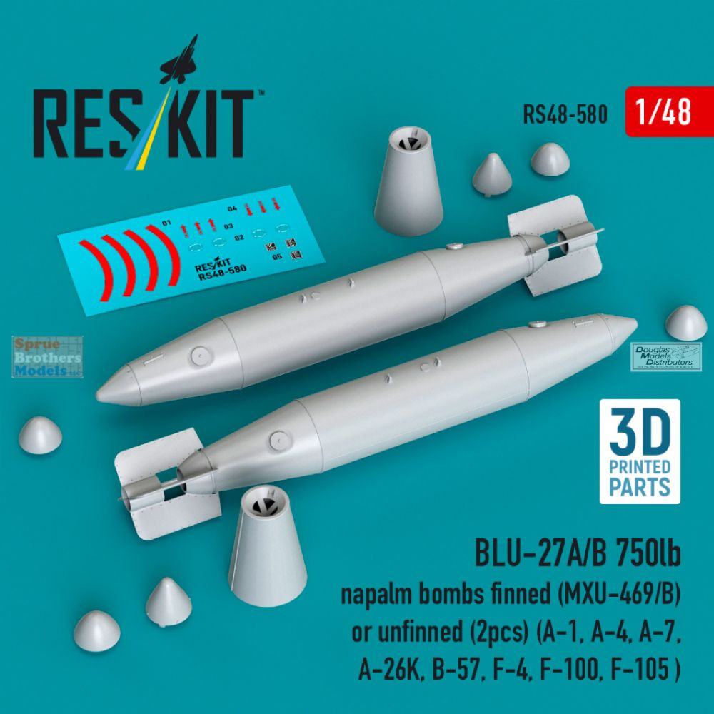 RESRS480580 1:48 ResKit BLU-27A/B 750lb Napalm Bomb Set - Sprue