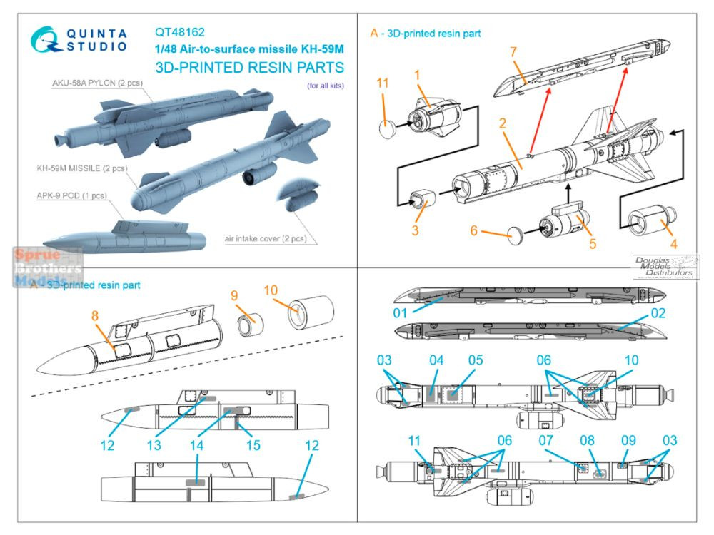 QTSQT48162 1:48 Quinta Studio KH-59M Anti-Radar Missile Set with