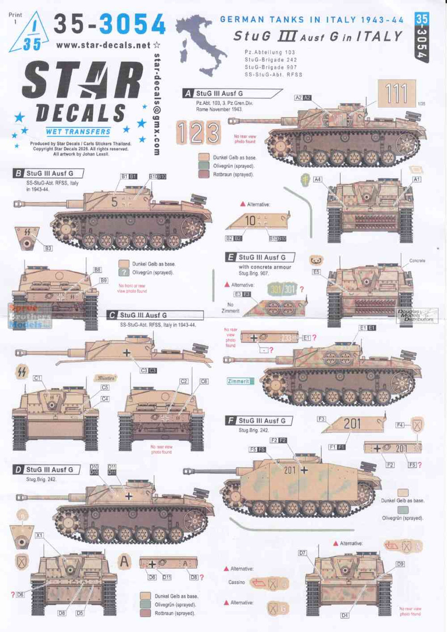 スターシール SRD353054 1:35 Star Decals: German Tanks in Italy 1943-44 - StuG