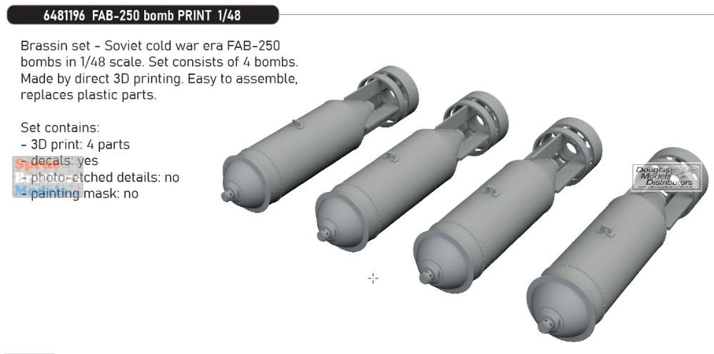 EDU6481196 1:48 Eduard Brassin - FAB-250 Bomb Set - Sprue Brothers