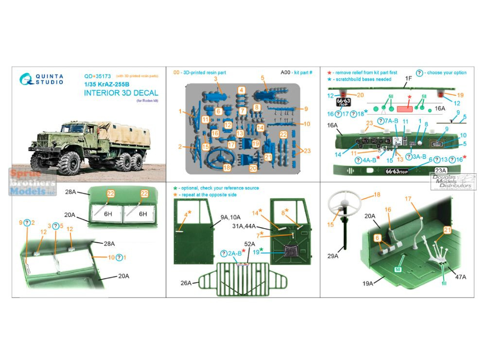 QTSQD35173R 1:35 Quinta Studio 3D Decal - KrAZ-255B Truck + Resin