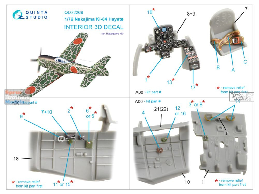 QTSQD72269 1:72 Quinta Studio 3D Decal - Ki84 Hayate (HAS kit