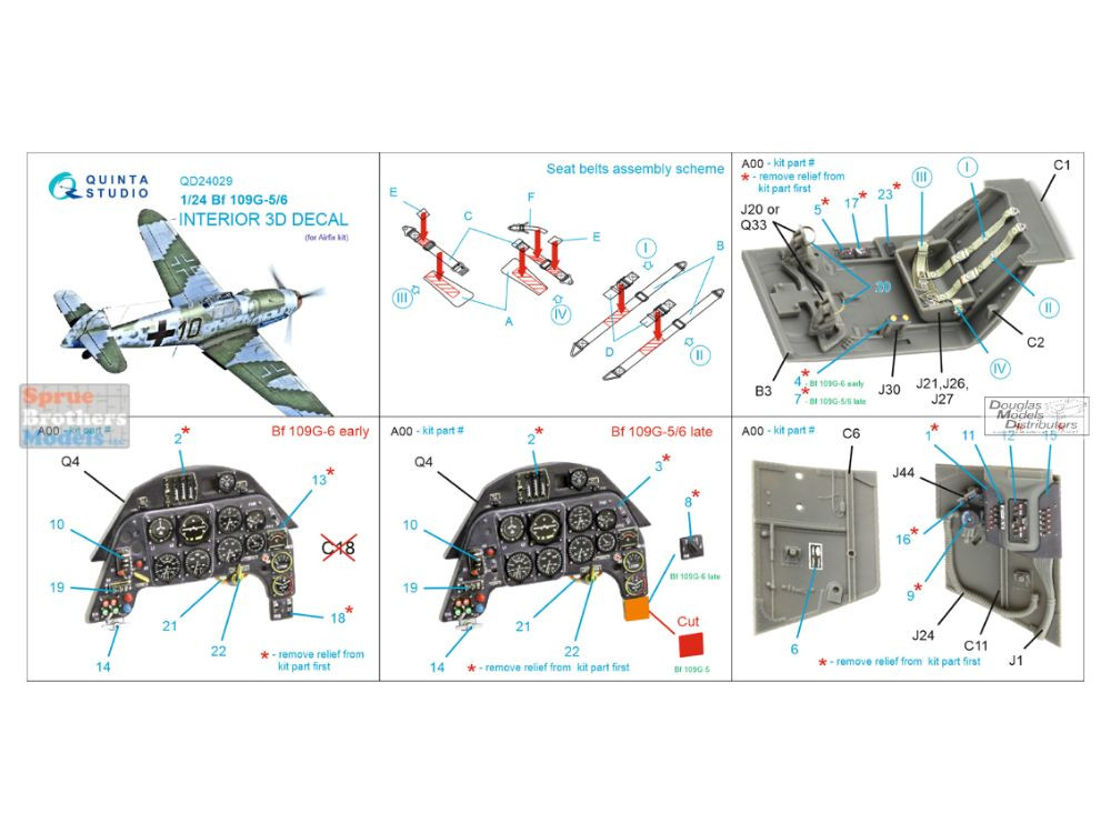 QTSQD24029 1:24 Quinta Studio Interior 3D Decal - Bf109G-5 Bf109G