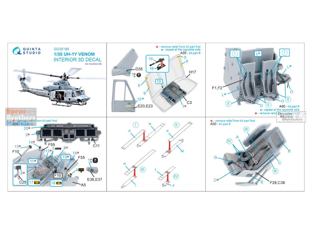 QTSQD35180 1:35 Quinta Studio 3D Decal - UH-1Y Venom (ACA kit