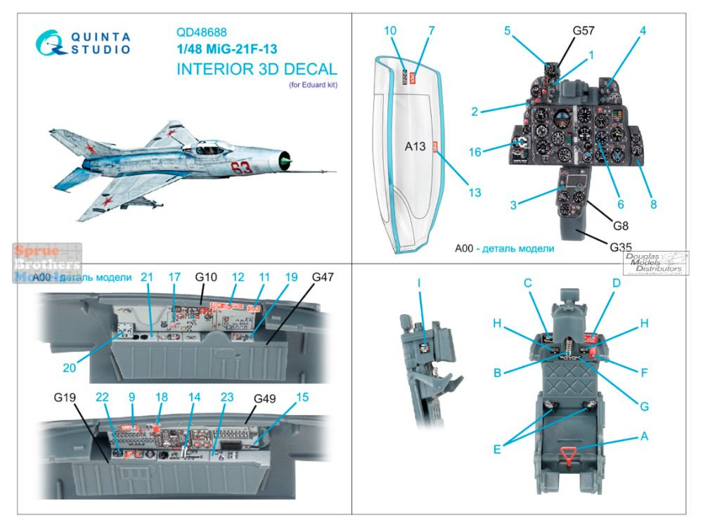 QTSQD48688 1:48 Quinta Studio 3D Decal - MiG-21F-13 Fishbed (EDU