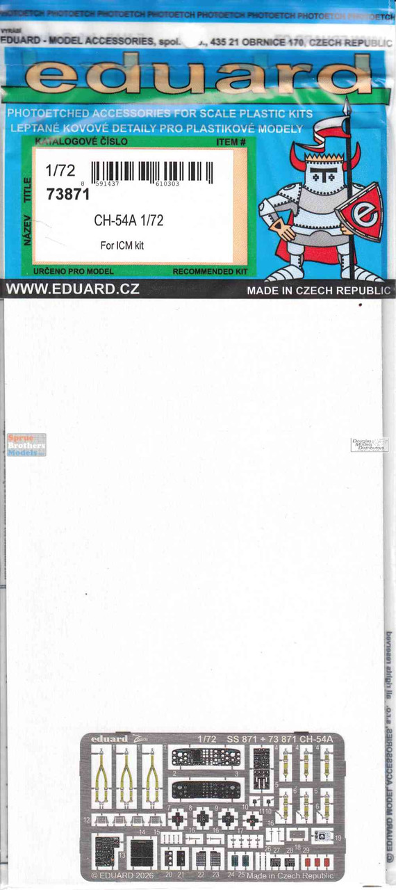 EDU73871 1:72 Eduard Color PE - CH-54A Tarhe Detail Set (ICM kit