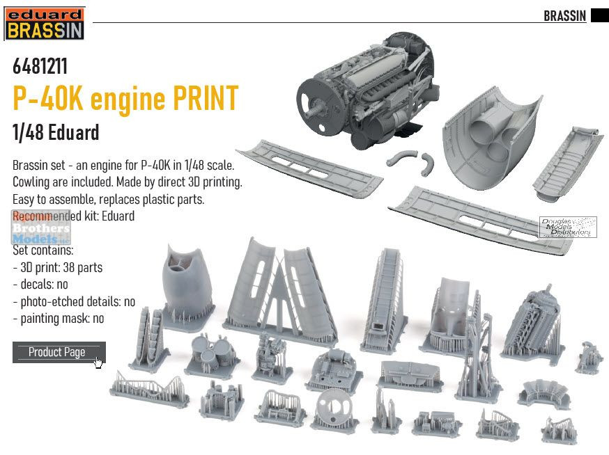 EDU6481211 1:48 Eduard Brassin - P-40K Warhawk Engine Set (EDU kit