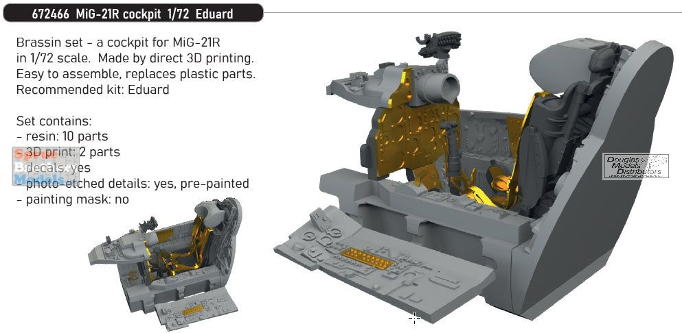 EDU672466 1:72 Eduard Brassin MiG-21R Fishbed Cockpit Set (EDU kit