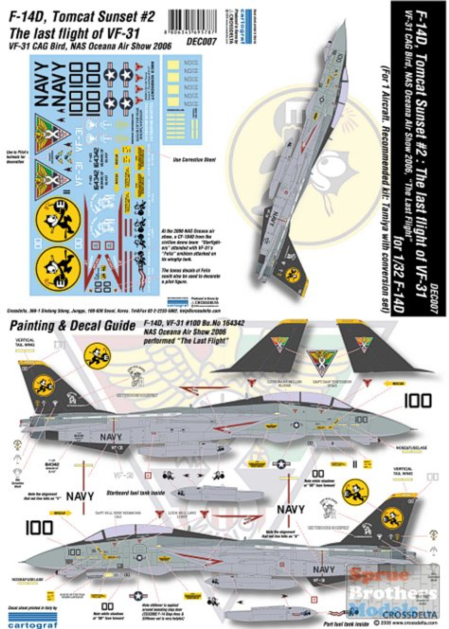 CXDDEC007 1:32 CrossDelta Decals - F-14D Tomcat Last Flight of VF-31 CAG  Bird #DEC007