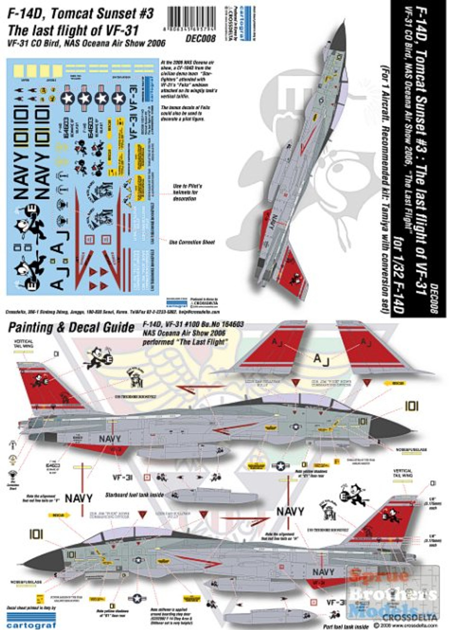 CXDDEC008 1:32 CrossDelta Decals - F-14D Tomcat Last Flight of VF-31 CO  Bird #DEC008