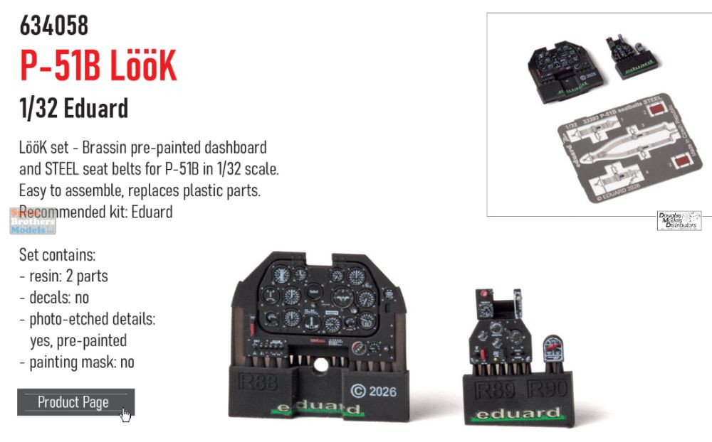 EDU634058 1:32 Eduard Look - P-51B Mustang Detail Set (EDU kit