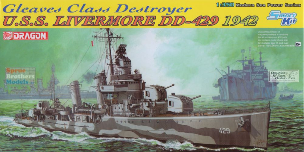 DML1027 1:350 Dragon USS Livermore DD-429 1942 ~ Smart Kit - Sprue
