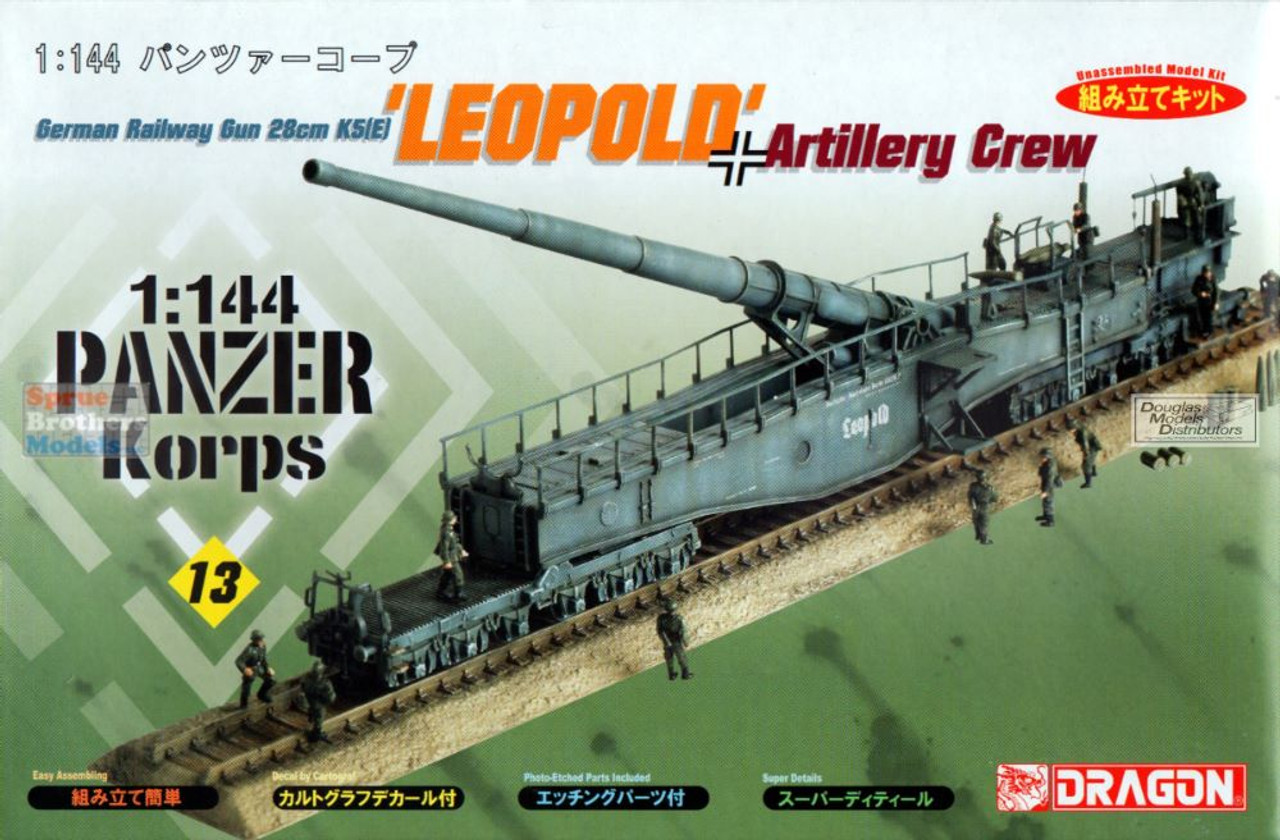 DML14503GREY 1:144 Dragon Panzer Corps 28cm K5(E) Leopold & Artillery Crew  (with Straight Track)
