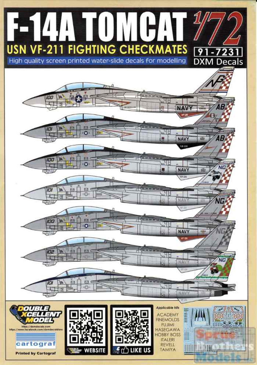 DXM91-7231 1:72 DXM Decals F-14A Tomcat VF-211 Fighting Checkmates