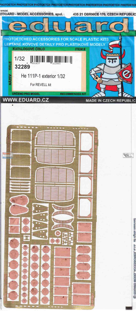 EDU32289 1:32 Eduard PE - He111P-1 Exterior Detail Set (REV kit