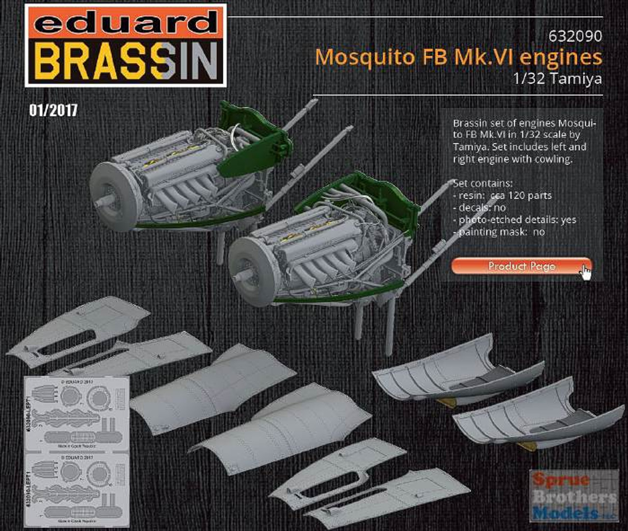 EDU632090 1:32 Eduard Brassin Mosquito FB Mk.VI Engines Set (TAM kit)